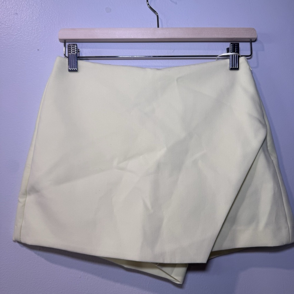 Zara Mini Skirt Skort Women Small‎  Yellow Wrap High  Preppy Stretch Casual
